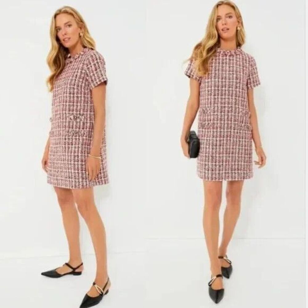NEW Tuckernuck Jackie Dress Magnolia Tweed Pink Black Large Mini short sleeve